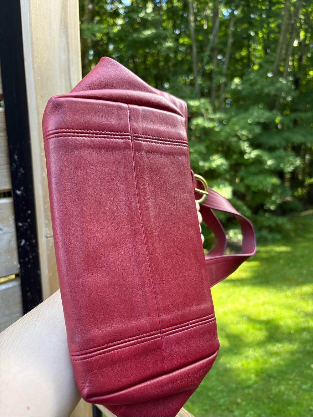 Coach Burgundy Leather Mini Tote with Gold Cherry Charm & Pink Flower Clip - Picture 6 of 6